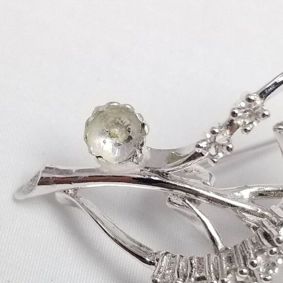 Vintage Sterling Silver Blue Rhinestone Flower Brooch, Estate Lapel Pin - Picture 5 of 7